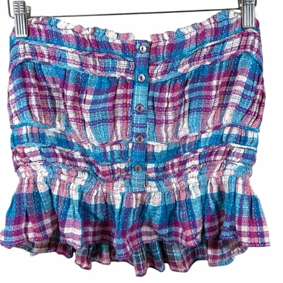 Free People Smocked Plaid Crop Tube Top Size Small NWOT - Picture 2 of 7